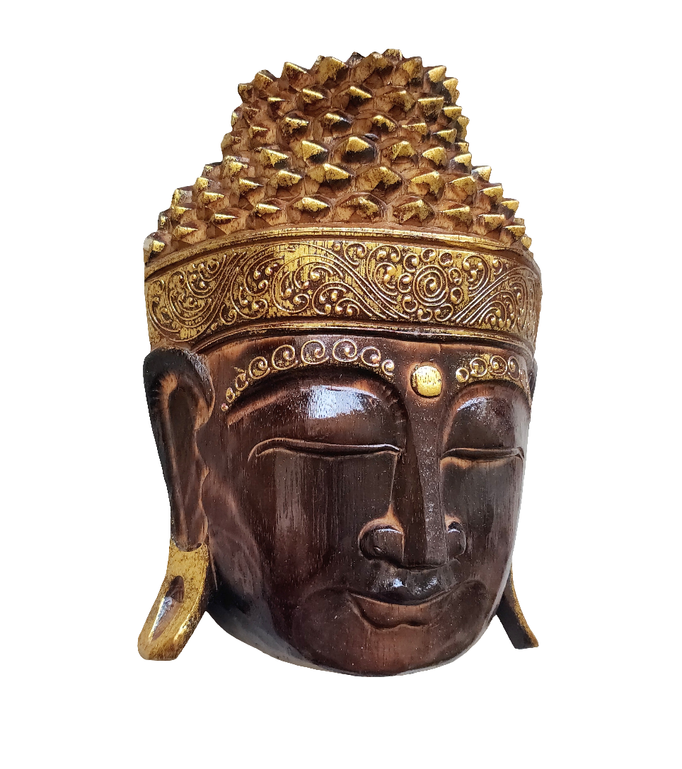 Wooden Wall Frame Brass Buddha top Mask