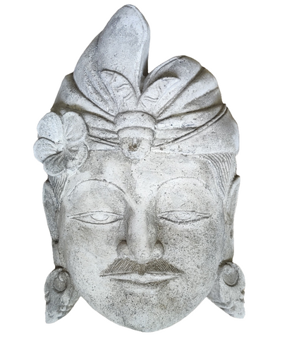 Wall Hanging Home Decor. Vintage Finish Handcrafted Javanese Face Mask In Stone.