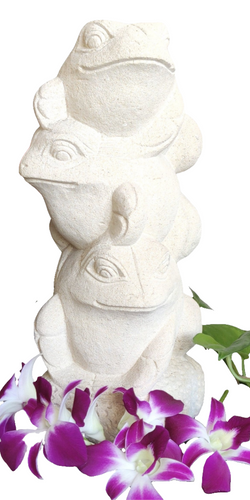 TABLETOP DECOR / GARDEN DECOR / FIGURINE: Handcrafted 3 Cute Acrobatic Frogs Sculpture in sandstone.