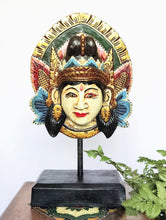 Home Decor: Table Accent. Lovely Handcrafted Wooden Mask of Goddess Sita on a Base.