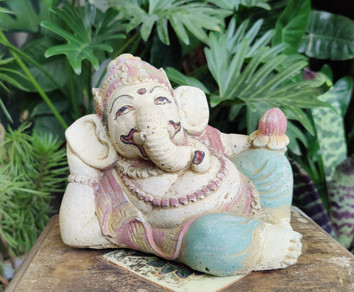 Home Decor Idol. Cute, Resting Lord Ganesha Stone Figurine.
