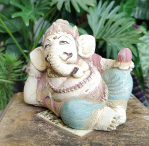 Home Decor Idol. Cute, Resting Lord Ganesha Stone Figurine.