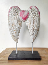 Home Decor Ornament. Angel Wings Sculpture Statue On Stand, Hand Carved and Painted.