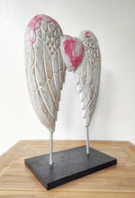 Home Decor Ornament. Angel Wings Sculpture Statue On Stand, Hand Carved and Painted.