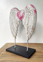 Home Decor Ornament. Angel Wings Sculpture Statue On Stand, Hand Carved and Painted.