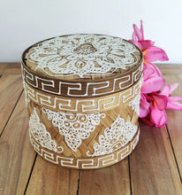 Table Decor - Storage Accessory. Stunning Handcrafted woven bamboo, hand painted box with mandala design.