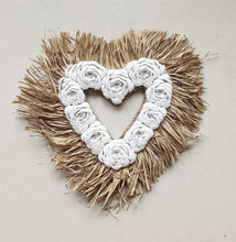 HOME DECOR: Wall Hanging Accent. Natural Seashells and Raffia in Heart Design.