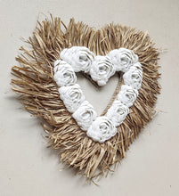 HOME DECOR: Wall Hanging Accent. Natural Seashells and Raffia in Heart Design.