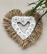 HOME DECOR: Wall Hanging Accent. Natural Seashells and Raffia in Heart Design.