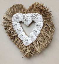 HOME DECOR: Wall Hanging Accent. Natural Seashells and Raffia in Heart Design.
