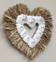 HOME DECOR: Wall Hanging Accent. Natural Seashells and Raffia in Heart Design.