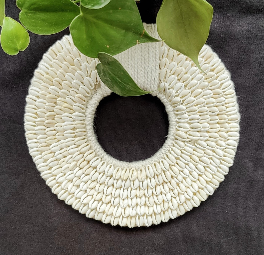 Home Decor - Tribal Style Shell Wall Decoration With Macrame Crochet Base 