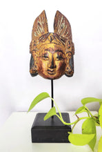 Table Decor. Handcrafted Wooden Javanese Face Mask with Traditional Headgear.