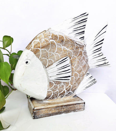 Home Decor. Tabletop Showpiece. Hand Carved Albesia Wood Fish Statuette, 