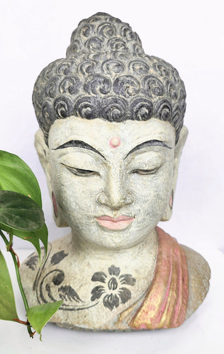 TABLE / GARDEN DECOR: Beautiful Meditating Buddha Head Statue in stone.
