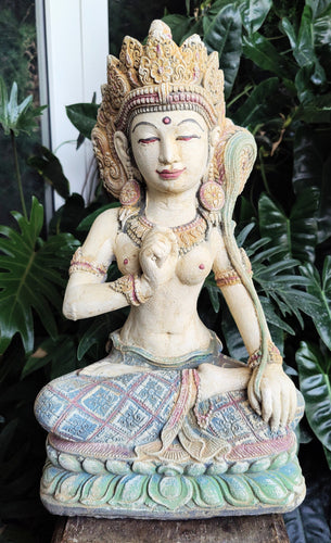 Home Decor: Garden Statue. Stunning Goddess Devi Tara Sitting Sculpture in Stone.