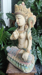 Home Decor: Garden Statue. Stunning Goddess Devi Tara Sitting Sculpture in Stone.