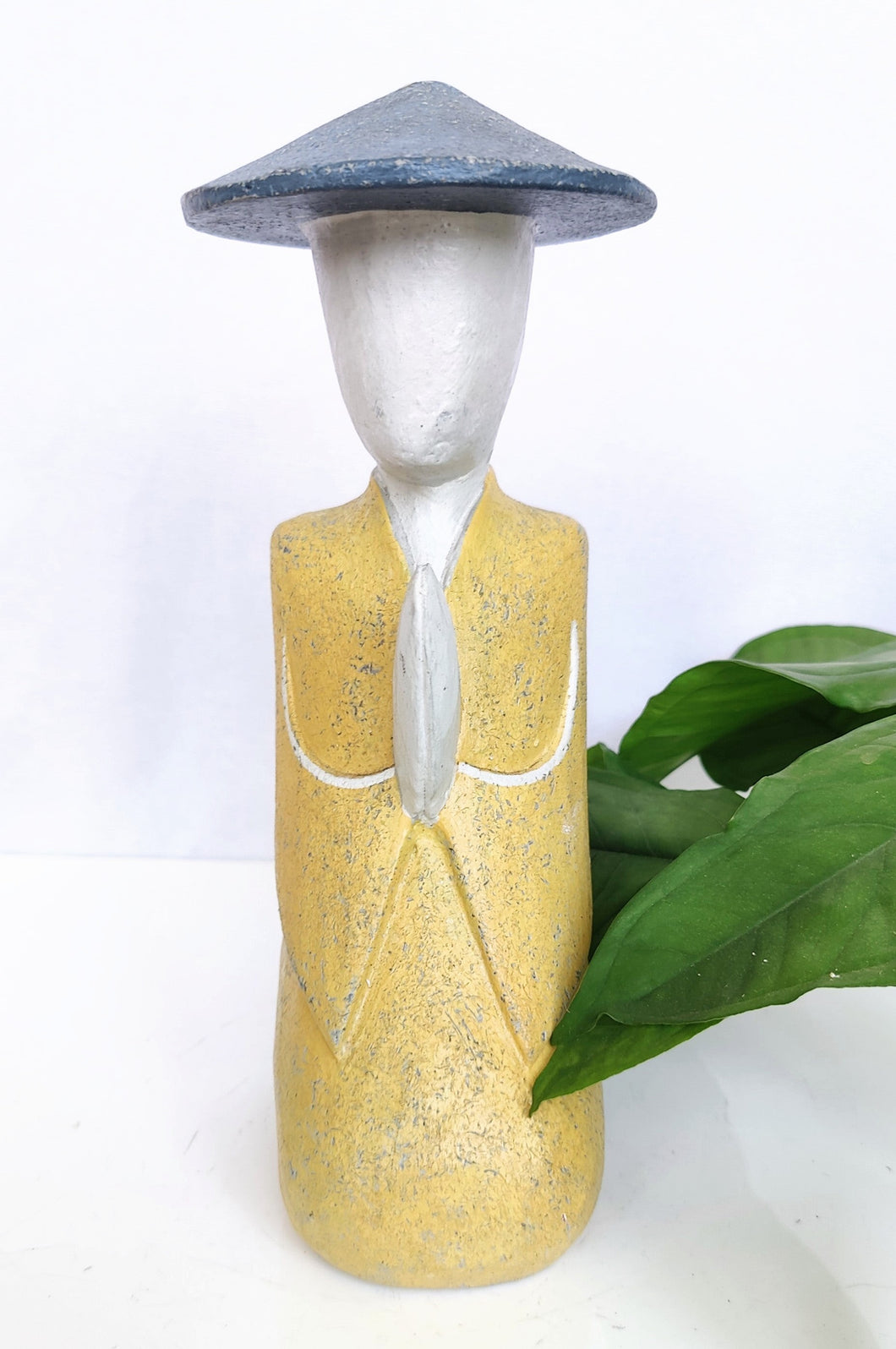 Home Decor Statue. Tabletop Accent. Hand Carved Wooden Farmer Statue.