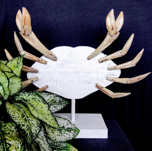 Home Decor: Tabletop Accent. Wooden Handcrafted Crab Sculpture. 