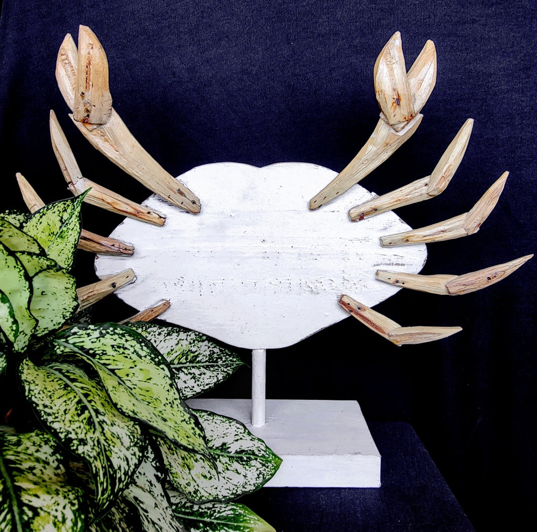 Home Decor: Tabletop Accent. Wooden Handcrafted Crab Sculpture. 