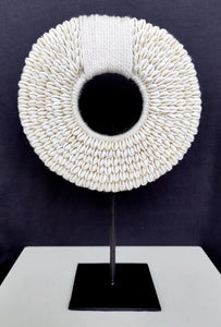 Home Decor - Table / Wall Ornament. Irian Jaya Tribal Cowrie Shell Necklace mounted on a custom made stand.
