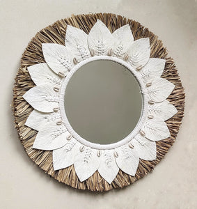 Home Decor - Large Raffia and Macrame Round Wall Hanging Mirror.