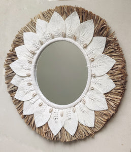 Home Decor - Large Raffia and Macrame Round Wall Hanging Mirror.