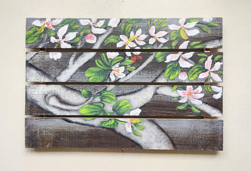 Home Decor: EXQUISITE WALL HANGING DECOR: Beautiful Hand Painted Flowers on Wooden panels.