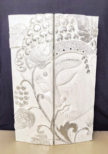 Home Decor.
Wall - Table Artifact. Handcrafted Serene Buddha Face Art Wooden Folding Screen Panel.