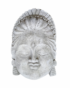 Wall Hanging Home Decor. Vintage Finish Handcrafted Javanese Lady Face Mask In Stone.