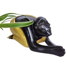 Home Decor Figurine. Cute Handcrafted Wooden Monk Praying in Vintage Finish.