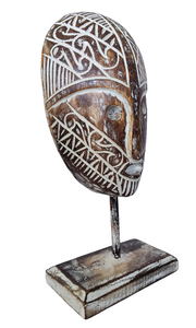 Home Decor. Tabletop Sculptures. Carved Motif Tribal Wooden Head Masks.