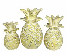 Home Decor. Tabletop Showpieces. Distressed Wooden Pineapple Accents (set of 3), "Charming Pineapples".
