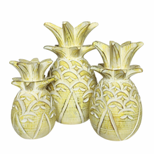 Home Decor. Tabletop Showpieces. Distressed Wooden Pineapple Accents (set of 3), "Charming Pineapples".