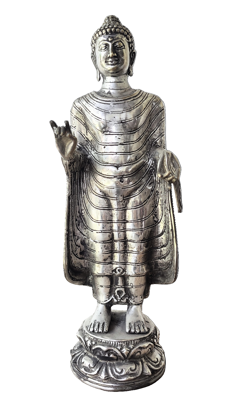 Home Decor. Tabletop Idol. Enlightened Lord Buddha Bronze Standing Sculpture.