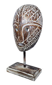 Home Decor. Tabletop Sculptures. Carved Motif Tribal Wooden Head Masks.