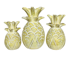 Home Decor. Tabletop Showpieces. Distressed Wooden Pineapple Accents (set of 3), "Charming Pineapples".