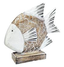 Home Decor. Tabletop Showpiece. Hand Carved Albesia Wood Fish Statuette, "Lone Swimmer".