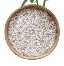 Home Decor. Table - Wall Accent. Handwoven and Painted Elegant Bamboo Tray with Mandala Design