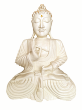 Home Decor: Sculpture. Beautiful rustic handcrafted wooden meditating Buddha statue.