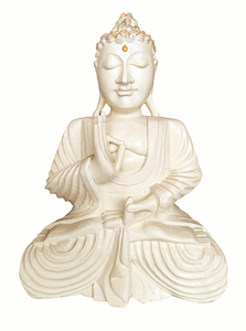 Home Decor: Sculpture. Beautiful rustic handcrafted wooden meditating Buddha statue.