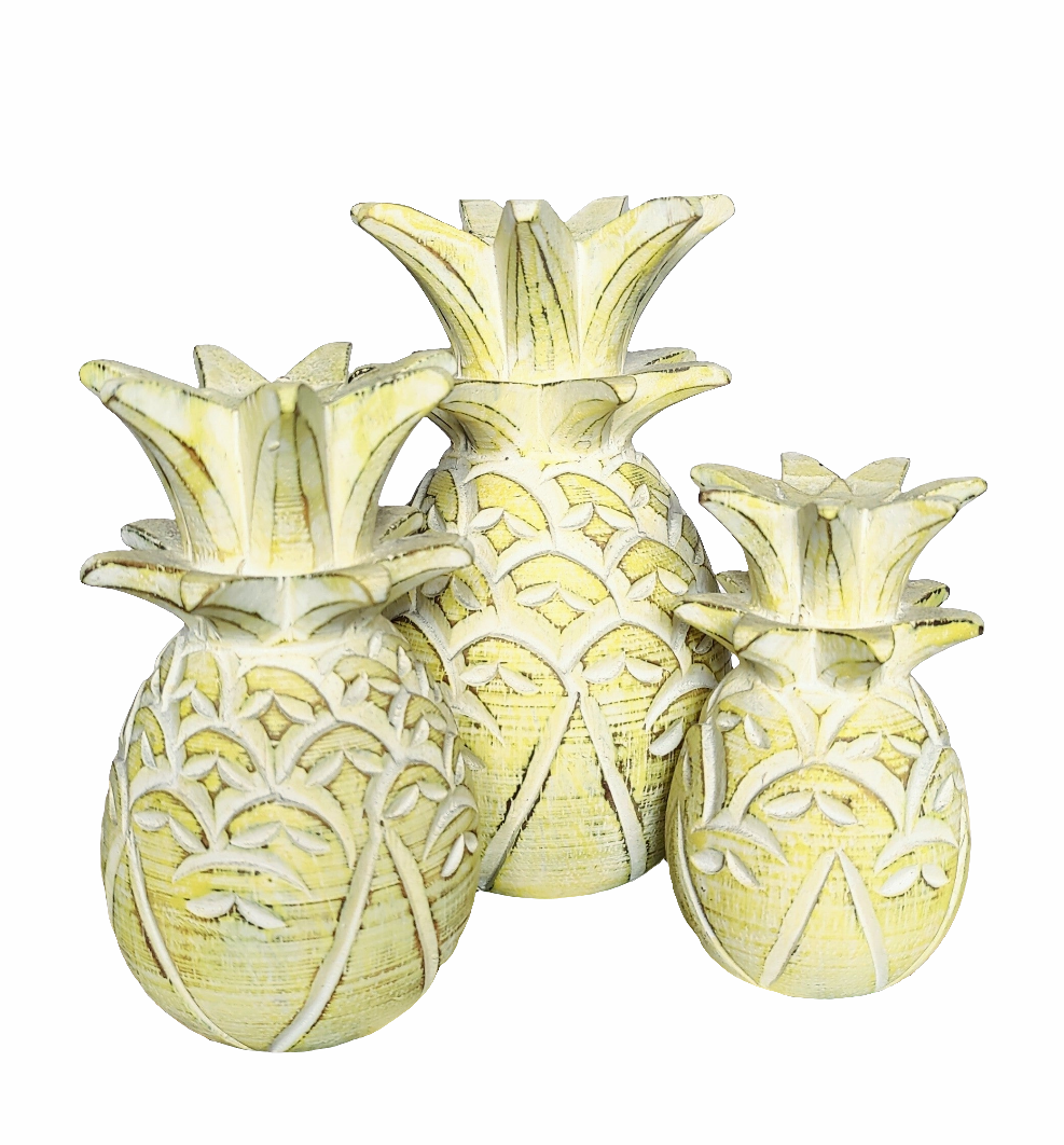 Home Decor. Tabletop Showpieces. Distressed Wooden Pineapple Accents (set of 3), 