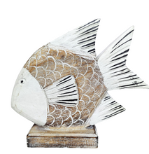 Home Decor. Tabletop Showpiece. Hand Carved Albesia Wood Fish Statuette, "Lone Swimmer".