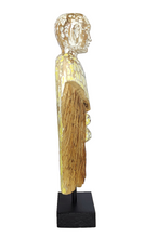 Home Decor. Tabletop Sculpture. Contemporary Serene Buddhist Monk Wooden Statue mounted on a rustic wooden base. Height 2.2 feet.