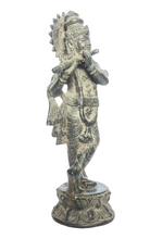 Home Decor Idol. Solid Bronze Sculpture of Lord Krishna with Antiqued Patina. East Asian.