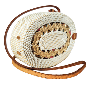 HANDBAG: HANDWOVEN OVAL SLING / CROSSBODY BRAIDED BAG.