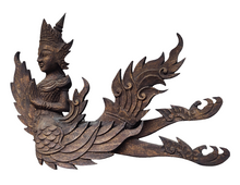 Teak Wood Carved Kinnara, Thai Bird Wall Art.