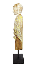 Home Decor. Tabletop Sculpture. Contemporary Serene Buddhist Monk Wooden Statue mounted on a rustic wooden base. Height 2.2 feet.