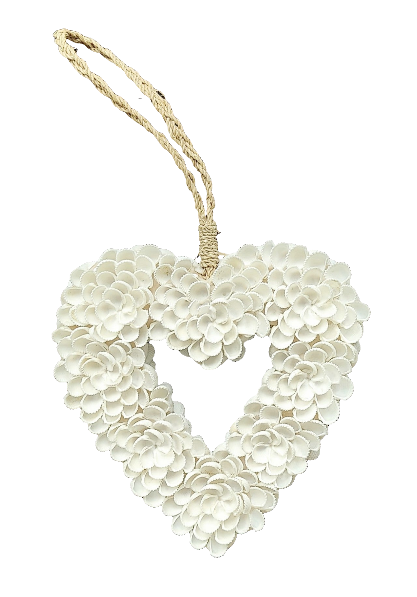 HOME DECOR: Wall Hanging Accent. Double sided heart shape shell decor in floral design.