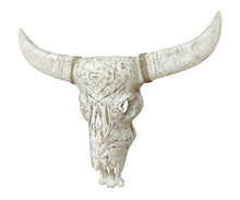Home Decor. Rustic Wooden Tribal Design Carved Bull Head Wall Sculpture.